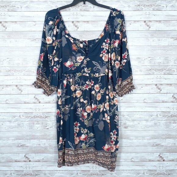 Angie Dresses & Skirts - Angie Womens Floral Dress 3X Boho Puff Sleeve Elastic Back 169A